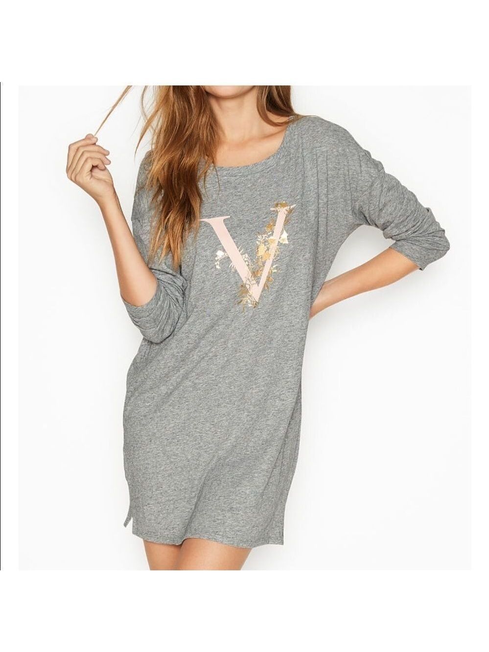 Victoria Secret Cotton Long Scoop-neck Light Weight Sleep-shirt - Picture 1 of 8